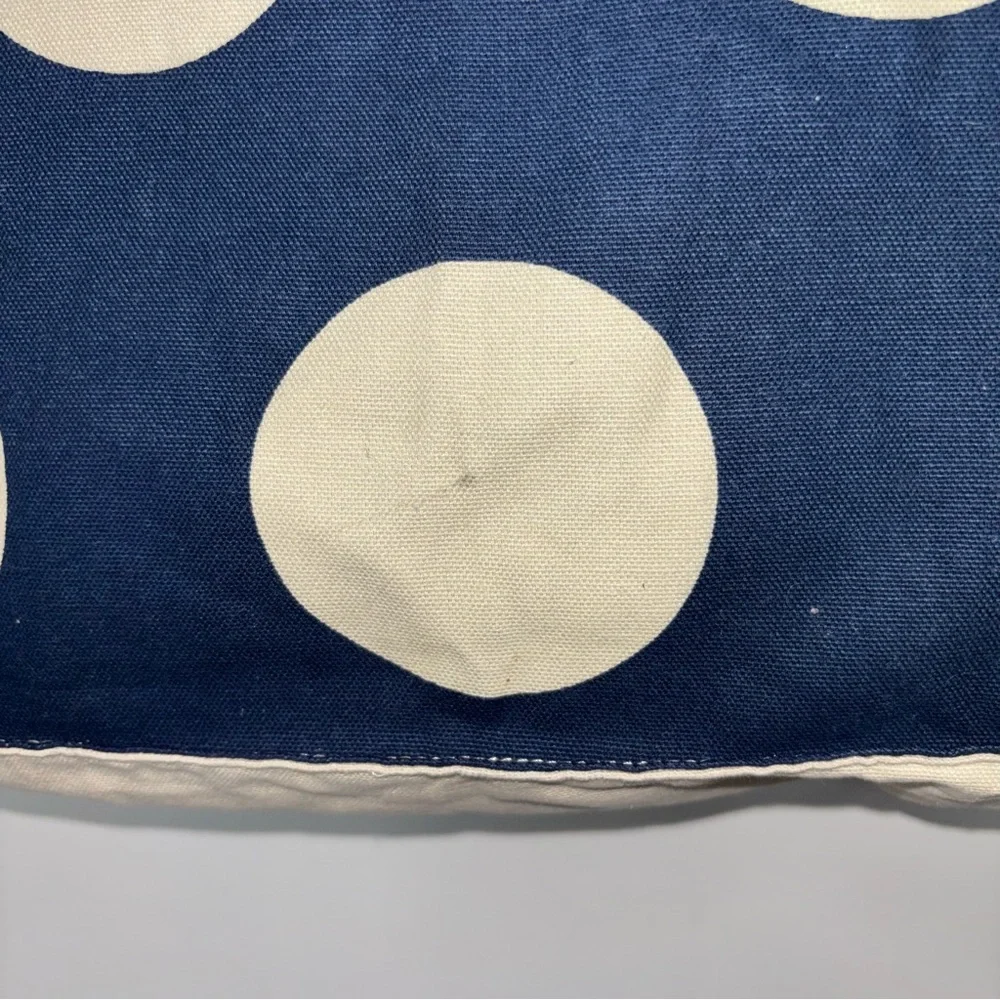 Boden Cotton Canvas Tote Shoulder Bag Blue and Cream Circles Red Handles